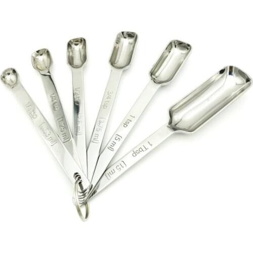 New Baking Tools 6Pcs Measuring Spoon Home Kitchen Multifunction Dry and Liquid Stainless Steel Square Scale Measuring Spoon