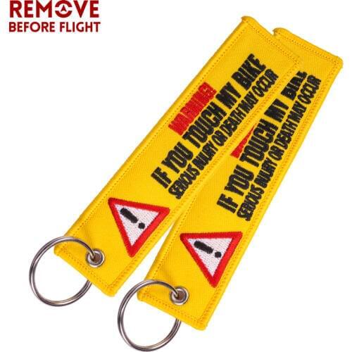 Wholesale Warning Keychain for Motorcycles and Cars Key Tag Embroidery Yelloew Danger Remind Launch Key Ring Chain 20PCS/LOT
