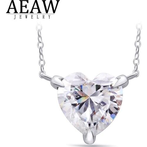 AEAW 18K White Gold Center 5ct 11mm DF Color Clear Heart Cut Moissanite Halo Solitaire Pendant Necklace For Women