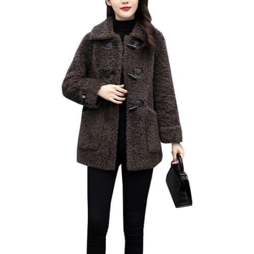 Fashion Lamb Woolen Coat Outerwear Female Winter 2021 New Loose Sheep Shearing Wwool Coat Mother Womens Thick Warm Coat Jacket
