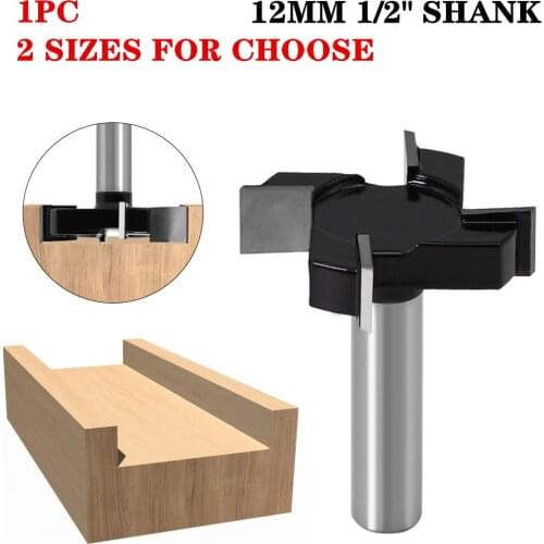 1pc 1/2" Shank 4 Edge T Type Slotting Cutter Woodworking Tool 12mm Shank Router Bits For Wood Industrial Grade Milling Cutter