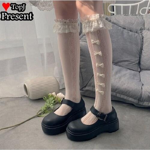 Girl Princess Lolita Summer Lace bow Stockings Women Lace Tulle Socks Female Mesh Stockings Sweet Sock Dress Calcetines