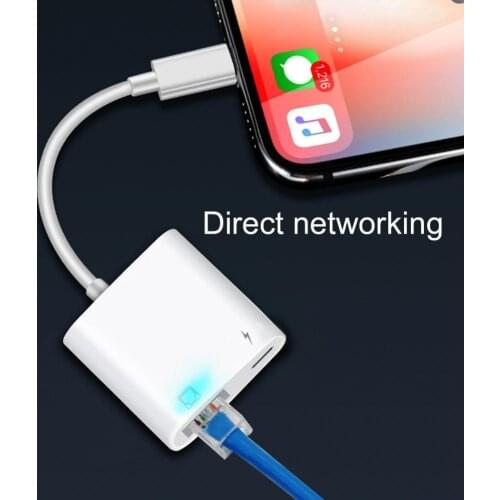 Portable Durable 8Pin to RJ45 ABS Plug Play Ethernet Converter Adapter for Apple Mobile Phone