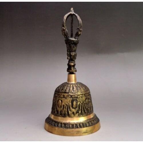 Elaborate Chinese Brass Buddhism Dragon Statue Auspicious Symbol Bell