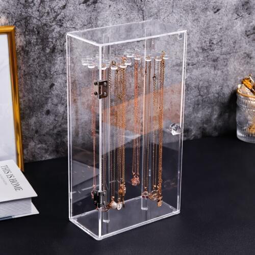 Dustproof Clear Acrylic 24 Hooks Rotating Necklace Stand Display Necklace Pendants Holder Case Dust-proof Jewelry Storage Box