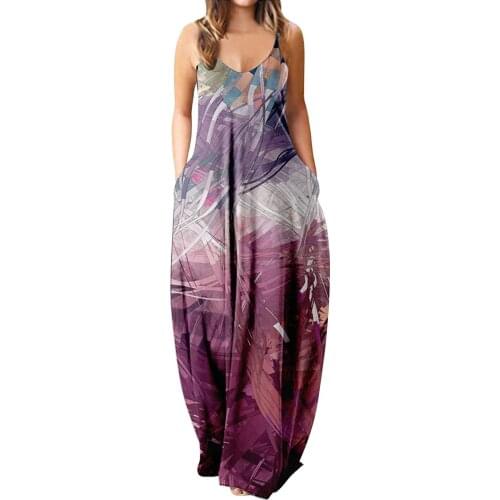 Plus Size Women Clothing Summer Dress Women Floral Dress Drawstring Gradient Rendering Sling Long Dress Vestido De Mujer