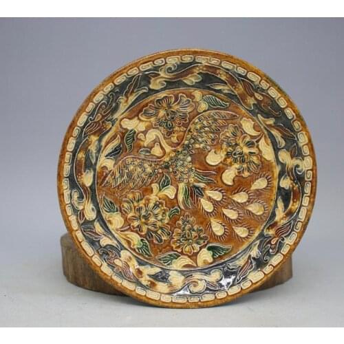 Rare Old Chinese porcelain bowl,Tang three-color,printing,peacock, Home Decorations / ollection & adornment, Free shipping