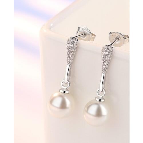 Stud Earrings Water-drop Pearl Zircon Silver Color Earrings For Women Earing Earings Jewelry Earring Brincos Brinco Oorbellen