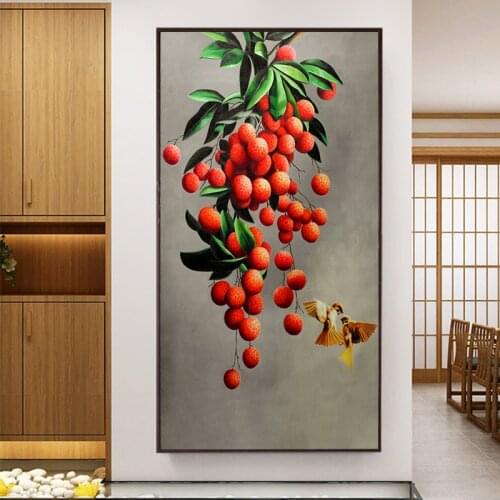 Modern Litchi Persimmon Oil Painting Print on Canvas Fruit Tree Posters and Prints Summer Wall Art for Living Room Decor Cuadros