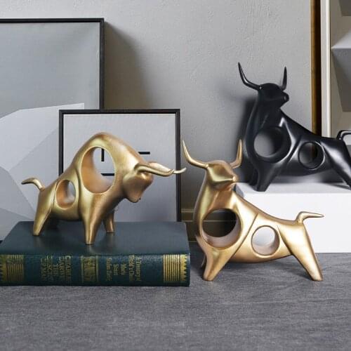 Cow Statue Abstract Color Cattle Animal Resin Figurine Ox Home Decor Living Room Bull Sculpture Wine TV Cabinet Ornament Crafts