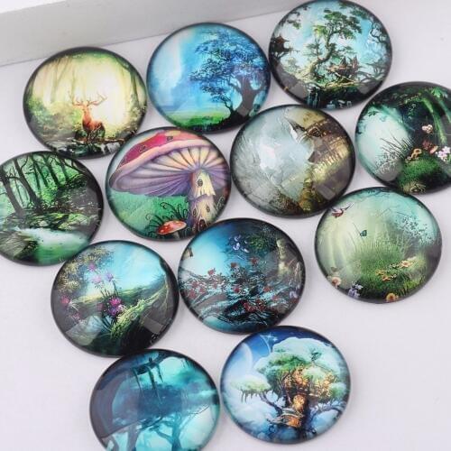 Reidgaller diy Mixed Round Dome Flatback Rainy Forest Photo jewelry Glass Cabochon 10mm 12mm 14mm 18mm 20mm 25mm