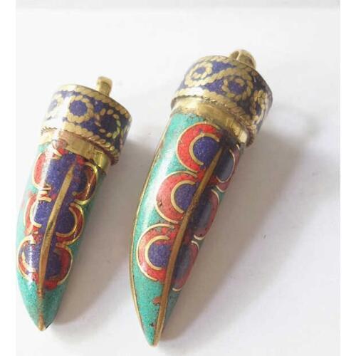 TBP013 Tibetan Fang Amulet Pendant Brass Inlaid Colorful Stone Teeth Pendants for Man