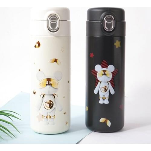 420ML Cute Bear Thermos Water Bottle Stainless steel Vacuum Flask Mini Water Bottle Portable Home Office Travel Thermal Cup
