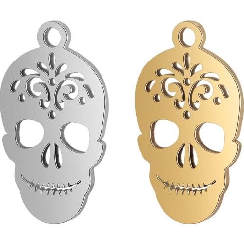 High Quality Stainless Steel Full Polished Skull Charm Pendants for Bracelet Necklace DIY Jewelry Making Wholesales