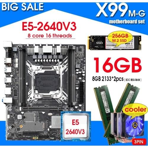 X99M-G motherboard combo with Xeon E5 2640V3 LGA2011-3 CPU 2pcs X 8GB = 16GB 2133MHz DDR4 memory NVME 256GB M.2 and cooler