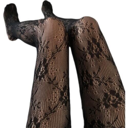 Women Lolita Hollow Out Floral Lace Pantyhose Fishnet Kawaii Tights Stockings