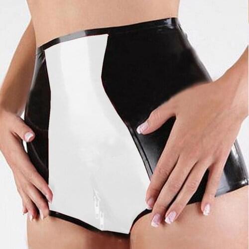 Ladies Leather Skinny PVC Shorts Patchwork Hot Novelty 2 Way Zipper Open Crotch Shorts for Women Sexy Dancing Bottoms Clothing