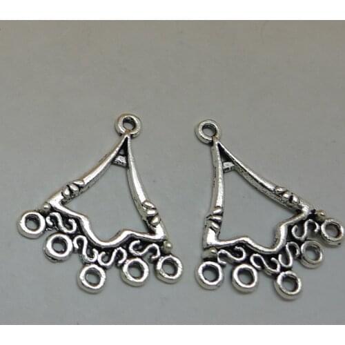 Free shipping Antique Silver Planted Filigree Earrings Connection Triangle S For Women Jewelry 10Pcs Size 30*24mm