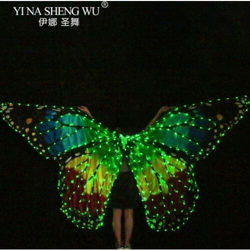 Women Belly Dance LED Wings Girl Dance Wing Butterfly Halloween LED Butterfly Cloak Stage Dance Performance Accessories LED Wing
