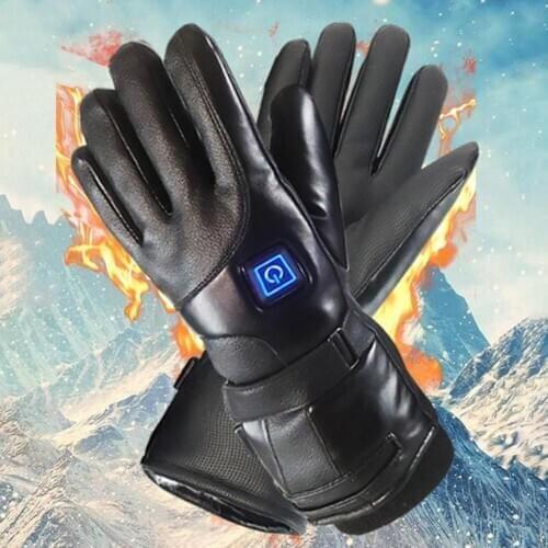 Winter Electric Heating Gloves PU Leather Waterproof Outdoor Cycling Skiing Heated Gloves Rechargeable Unisex Sports Gloves