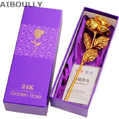 24K Golden Foil Plated Rose Artificial Flower for Wedding Decoration Flower Valentines Day Gift Birthday New Year Gifts