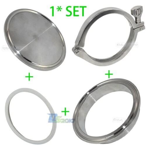 1set 304 316 Stainless Steel SS304 SS316 Sanitary 4" 4 Inch End Cap + 4" Weld on Ferrule + 4" PTFE Gasket + 4" Tri Clamp