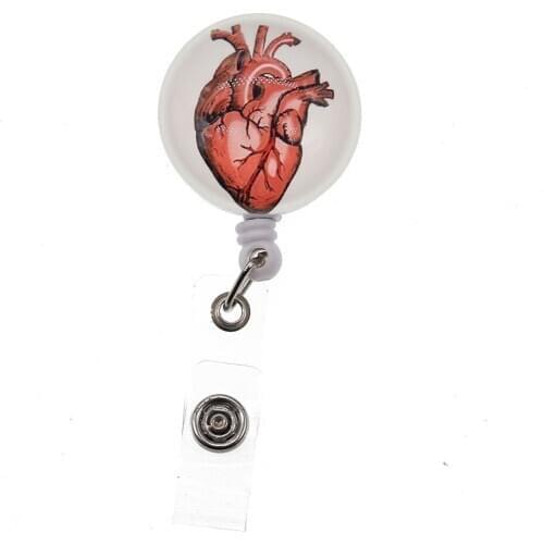 20 pcs/lot Custom epoxy Human Organs Nurse Badge Holder Heart Retractable Badge Reel With Clip