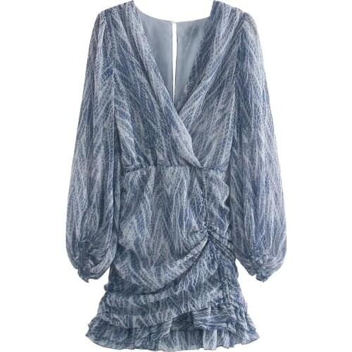 2021 Women Fashion Animal Print Asymmetric Draped Mini Dress