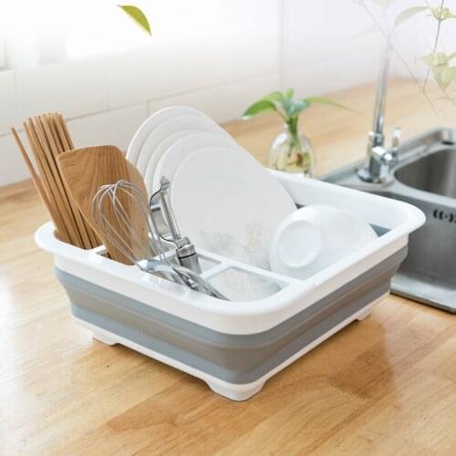 4-IN-1 Kitchen Collapsible Dish Drainer Rack Folding Drain Basket Dish Washing Bowl Cutlery Storage Box Rack Drainer Holder Tool