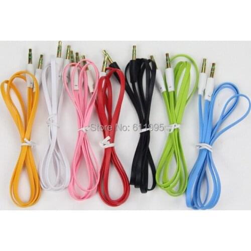 500pcs/lot Colorful 3.5mm to 3.5mm flat type Car Aux audio Cable Extended Audio Auxiliary Cable for iPhone/Samsung/mp3/PDA