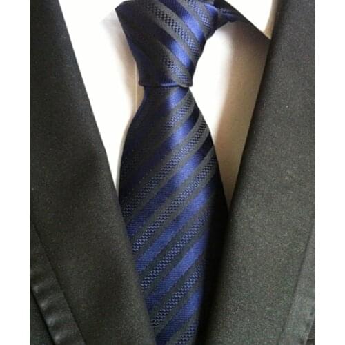 8cm Classic Striped Tie Cravat Unique Blue Necktie with Black Diagonal Stripes