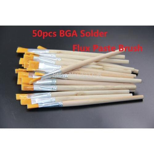 Free Shipping 50pcs BGA Solder Flux Paste Brush With Wooden Handle Reballing Tool