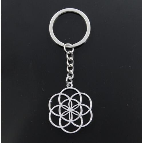 Hot Fashion Flower Of Life Yoga 37x32mm Pendant 30mm Key Ring Chain Silver Color Men Car Gift Souvenirs Keychain Dropshipping
