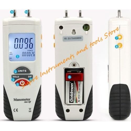 HT-1895 Digital Manometer Air Pressure Meter Air Pressure Differential Gauge Manometro Manifold HT1895