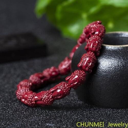 Natural Cinnabar High Content Cinnabar Buddha Head BRACELET HANDMADE, Annual Guarantee of 96% High Content Cinnabar Bracelet