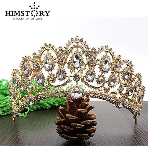 HIMSTORY Luxurious Crystal Vintage Peacock Bridal Hair Accessories For Wedding Quinceanera Tiara Crown Pageant Diamante Tiara