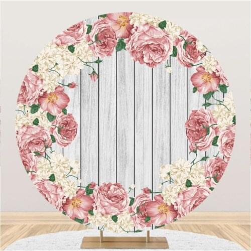 Customized Round Backdrop Wooden Board Rose Flower Birthday Party Circle Background Studio Decorations Photography Supplies