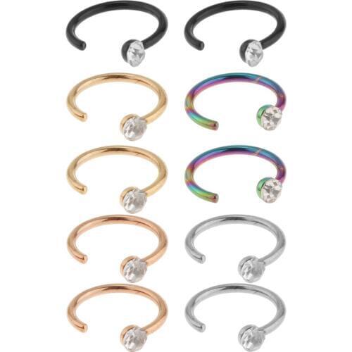 10Pcs Colors Stainless Steel Body Jewelry Ball Nose Ear Piercing Bar Ring