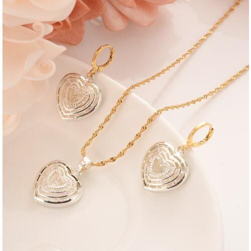 Gold Necklace Earring Set Women Party Gift Dubai love heart silverJewelry Sets bridal party gift DIY charms girls kid Jewelry