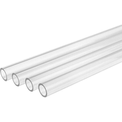 Computer Water-Cooled Petg Transparent Hard Tube None Chamfer Link Tube, 16mm Od, 12mm Id,500mm Length, Clear, 4-Pack
