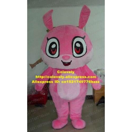 Beautiful Pink Rabbit Hare Bunny Coniglio Leveret Mascot Costume Fancy Dress With Bright Big Eyes Red Tongue Smile No.6217 FS