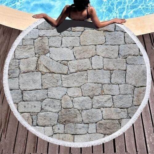 New Brick Stone Wall 3D Digital Print Microfiber Round Beach Towel With Fringe Bath Towel