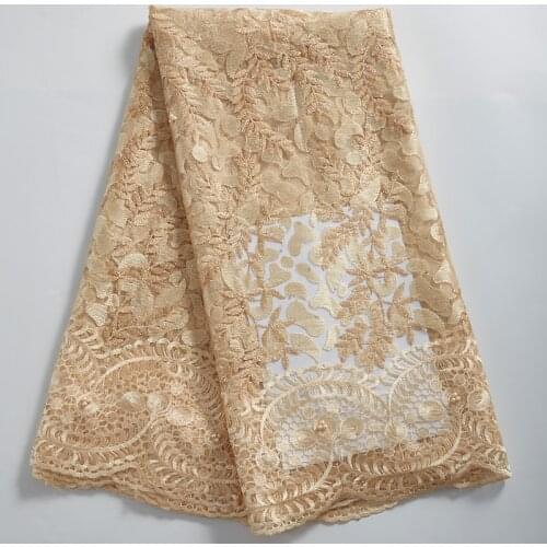 SJD LACE High Quality Golden African Lace Fabric French Mesh Laces 2021 Milk Silk Nigerian Fabric For Women Wedding Dress A 2322
