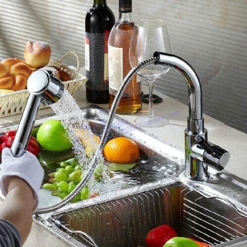 Copper retractable spring hot and cold pull out faucet vegetables basin faucets