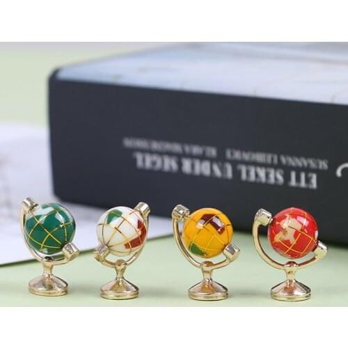 1:12 Scale Miniature Turnable Globe With Golden Stand Rolling Globe Dollhouse Living Room Furniture Toys Accessories