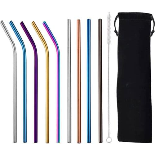 6 Pcs Reusable Drinking Straw High Quality 304 Stainless Steel Metal Straw with Cleaner Brush For Mugs