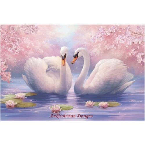 Swans Spring - Counted Cross Stitch Kits - Handmade Needlework For Embroidery 14 ct Cross Stitch Sets DMC Color