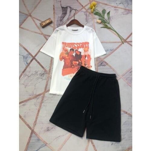 2021 summer new womens T-shirt Capris set cool print with simple shorts show high and thin