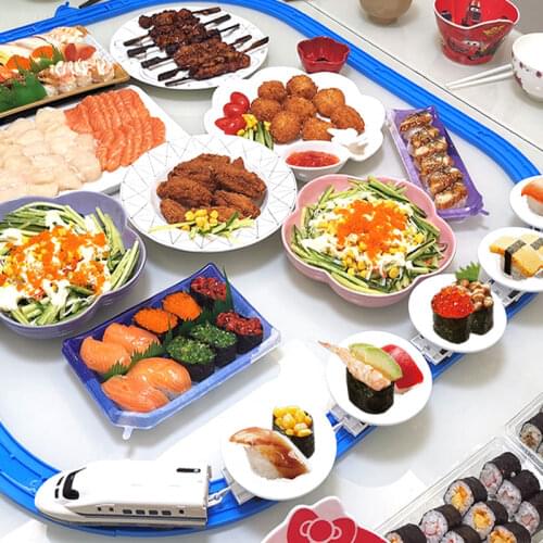 New Sushi Children Electric Train Toy Railway Track Trains Children Trains Toy Railway kid Food Train Set Rail Simulation Model