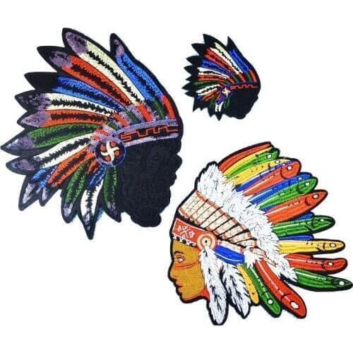 New Punk Style Badges Oversized Colorful Indian Head Feather Embroidery Patches With Adhesive DIY Sewing Garment Appliques